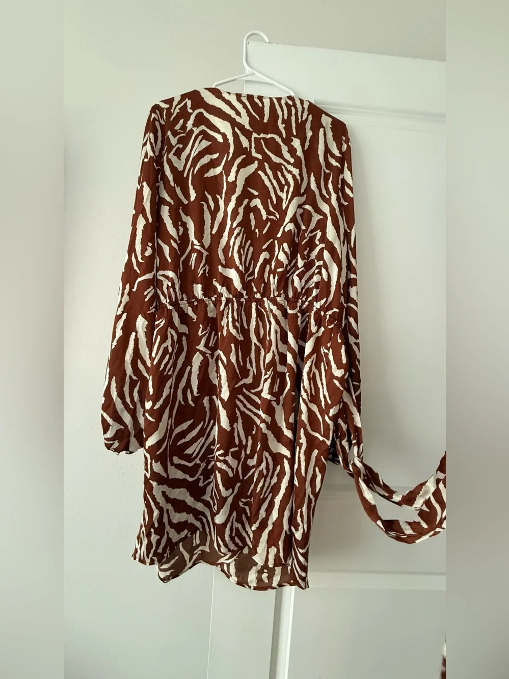 Michael Kors Brown & White Animal-Print Wrap Mini Dress